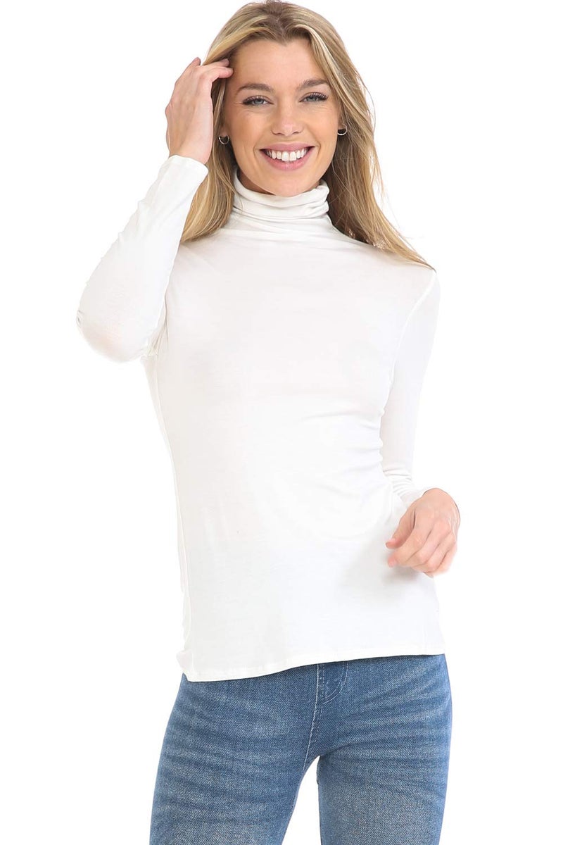 MINEFREE Women's Lightweight Long Sleeve Turtleneck Top Pullover Sweater Ivory M - Image 2